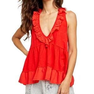 Free People Lien Red Out and About Tank: Size Large